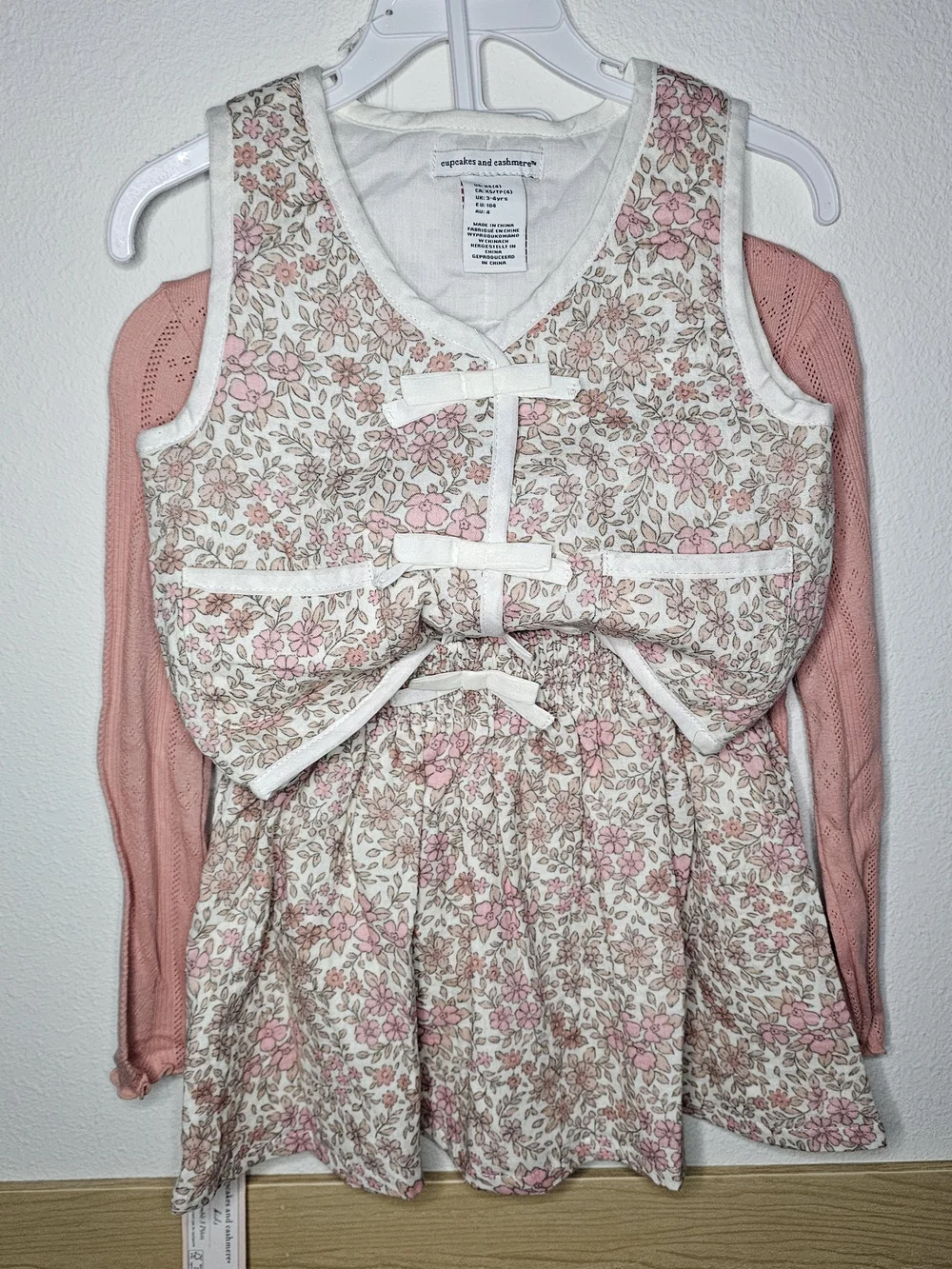 cupcakes & cashmere Pink and Cream Floral Tank Dress with Pink Cardigan